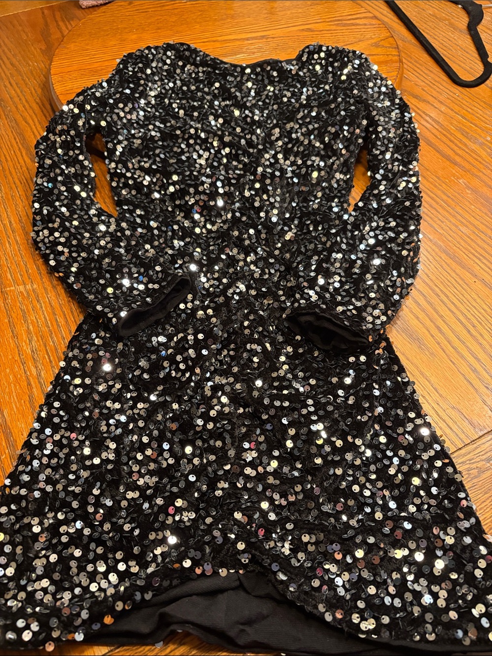 Girls Black Sequin Long-Sleeve Party Dress